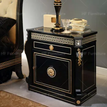 Antique European Black Wooden Nightstand with Storage Drawer