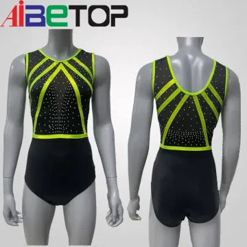 Leotardas de ginástica sem mangas com strass para meninas