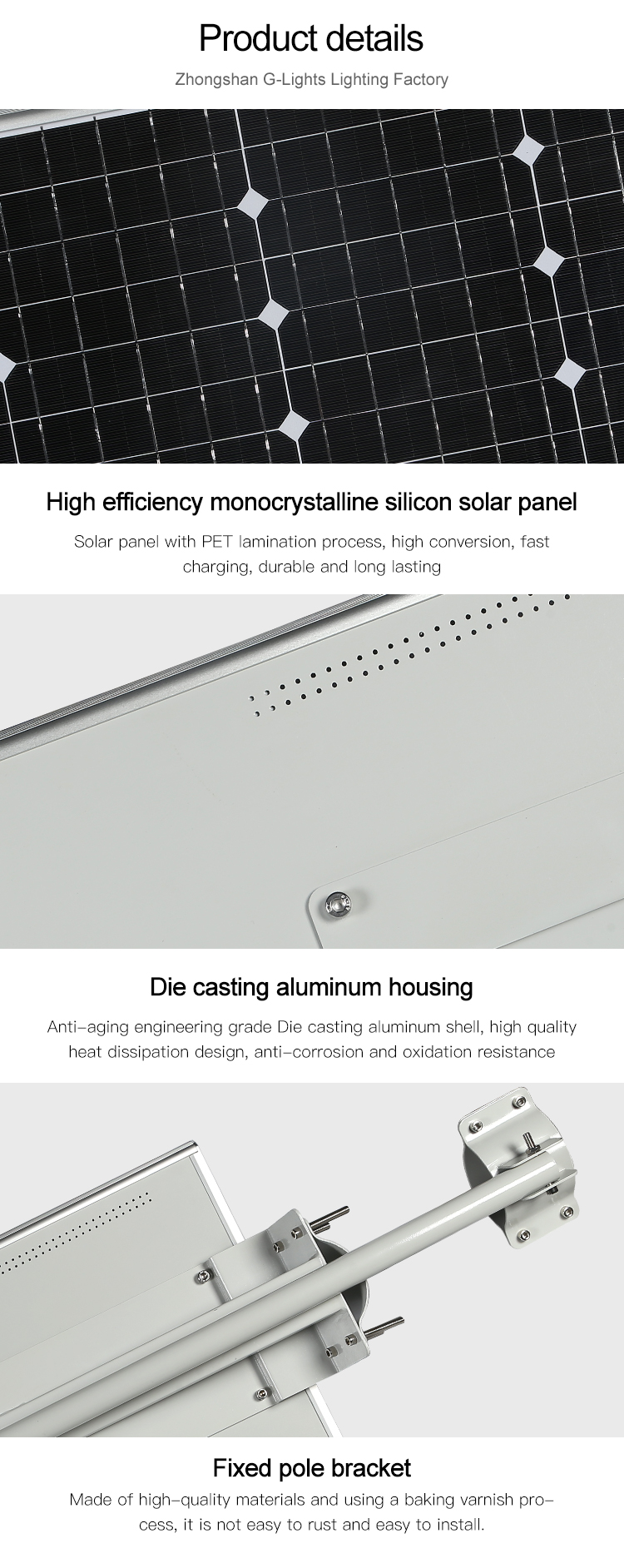 Alto brilho externo à prova d'água smd 60w 90w 120w 150w tudo em um poste de luz solar integrado