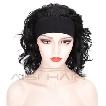 Aisi Hair Synthetic Wigs with Bandage Black High temperature fiber Wigs with Headband for Black Women