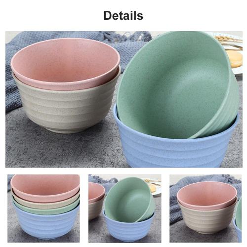 4pcs Wheat Straw Plastic Cereal Bowls Dinnerware Set/Reusable Dinner Plate/Eco Friendly-Dishwasher & Microwave Safe