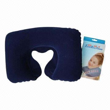 Travel neck pillow, flocked inflatable