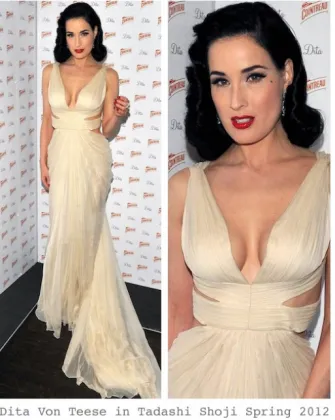 Dita Von Teese Champagne Sexy V-neck Backless Prom Dress Red Carpet Dress spring 2012 backless white gown gallery TPD225
