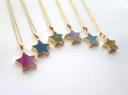 Agate Star Necklace ,Agate Necklace, Agate Jewelry ,Star Jewelry ,Pink/Blue Star Necklace