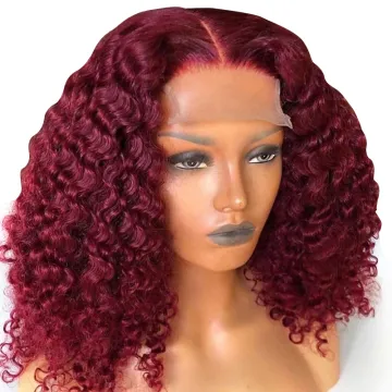 Wholesale 4x4 Lace Closure Deep Wave Burgundy Bob Wig Curly 13x4 Lace Front Wig Short Bob Frontal Human Hair Wigs