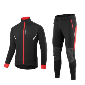 WOSAWE Men's Winter Cycling Suit - Thermal Fleece Windproof MTB Coat and Pant