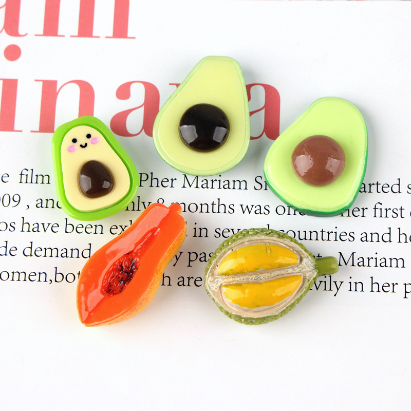 10Pcs Resin Cute Avocado Papaya Durian Flat back Cabochons Simulation Fruits DIY Scrapbooking For Phone Hair Clip Accessories