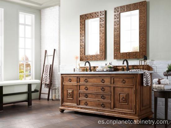 Gabinete de fregadero independiente de lujo tocador de baño de madera maciza