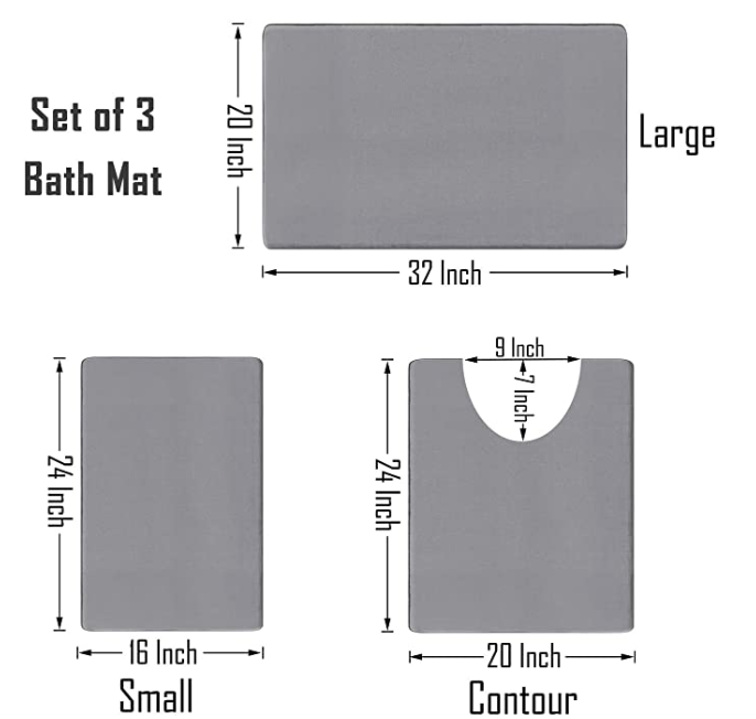 Memory Foam Bath Mat 3pcs Set D