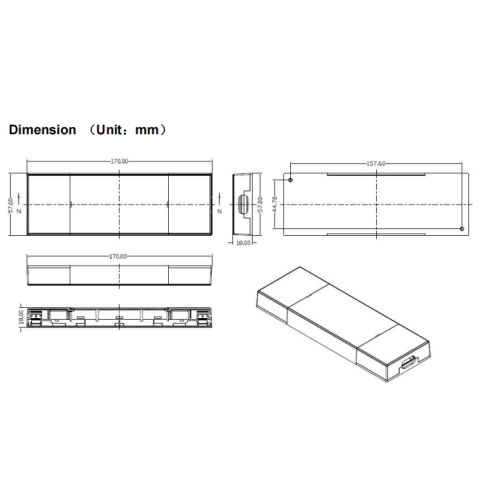 Плоскі святлодыёдны драйвер пастаяннага напружання 60 Вт