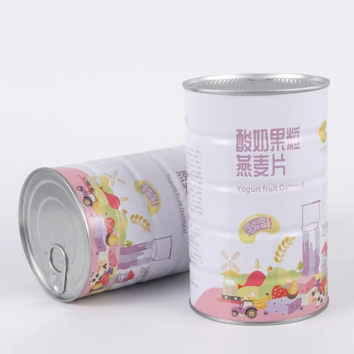 Latas redondas com tampas fáceis de abrir