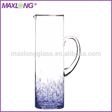 Handmade Mouth Blown Glass Pitcher with Blue Seeds