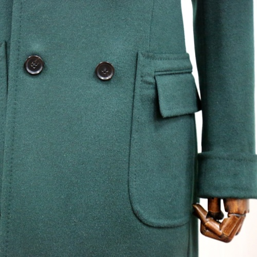Slim Fit Green Tweed Winter Trench Outerwear Coat