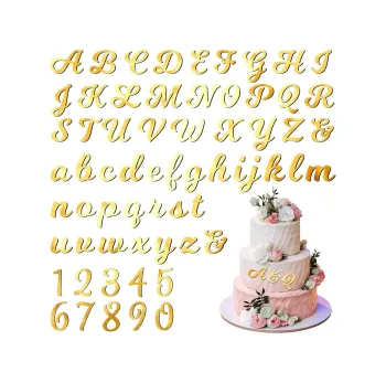 64-Piece Gold Acrylic Alphanumeric Cake Decoration Set: Party Novelties with Mirror Gold Letters