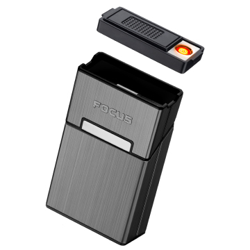 YH069  Metal cigarette case with detachable electronic lighter on top