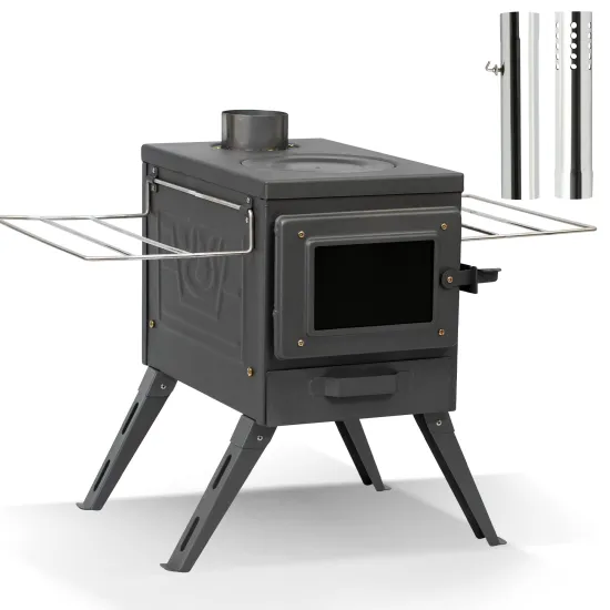 11.4 inches Outdoor Portable Foldable Wood Burning Grey Stainless Steel Tent Camping Stove