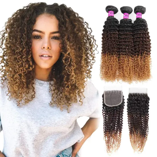 Ombre Brazilian Kinky Curly Hair Bundles Weave Remy 100% Human Hair Extension Ombre Hair Bundles Blonde Brown Black Remy