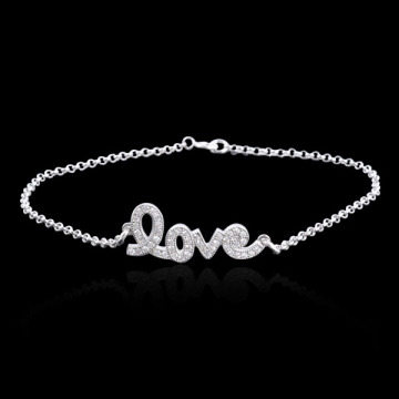 2014 Unique Love Letter Sterling Silver Tennis Bracelet with Small CZ Diamond Most Popular Valentine\'s Gift