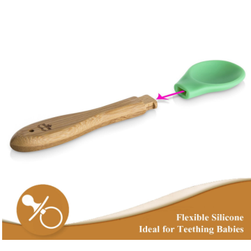 BPA Free Silicone Bamboo Baby Weaning Feating Spoons