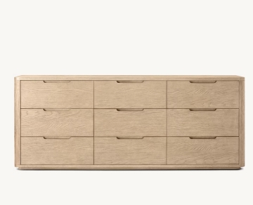 Contemporary Minimalist Breton 9-Drawer Solid Oak Wood Dresser Set