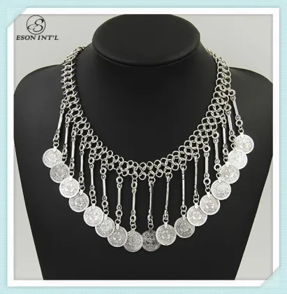 2015 New Arrival Silver Chain Necklace, Vintage Coin Holder Necklace for Women