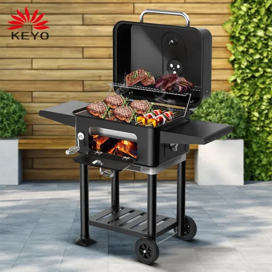 F02 Barbecue Best Sale Black Modern Outdoor Garden Trolley Charcoal manufacture barbeque Double Shelf BBQ Grills