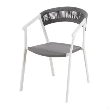 White Aluminum Frame Gray Rope Back Sling Seat Outdoor Dining Chair - Premium Outdoor Commercial Furniture
