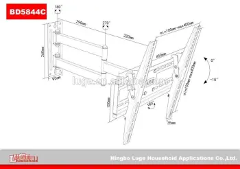 Ningbo Luge 180 Degree Swivel Steel Full Motion TV Bracket Mount
