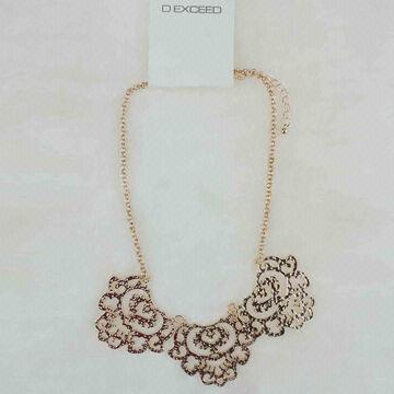 Elegant Filigree Casting Fashion Statement Necklace with Gold Plating, Unique Design