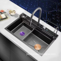 High-Quality Stainless Steel Kitchen Sink Organizer with LED Faucet and Cup Rinsing Feature