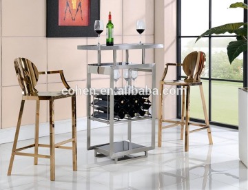 B133G luxury stainless steel bar furniture bar table and bar chair