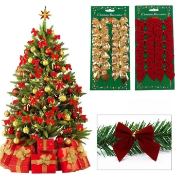 12Pcs Christmas Tree Pendants: Bow Tie Ornaments, Baubles, and New Year Home Decorations