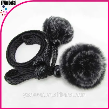 Fashionable joker PU belt, rabbit hair flower tassel lady's belt