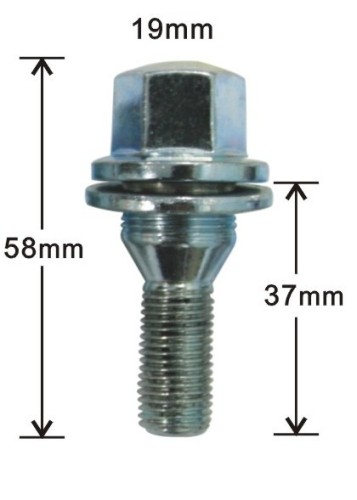 19mm hex kon sits med bricka lug bultar