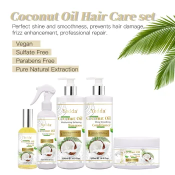 Coconut Oil Hair Care Set: Anti-Dandruff, Moisturizing Shampoo, Conditioner & Styling Products