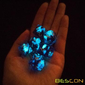 Bescon Super Glow in the Dark Nebula Glitter Polyhedral Dice Set DEEP SPACE, Luminous RPG Dice Set, Glowing Novelty DND Game Dice