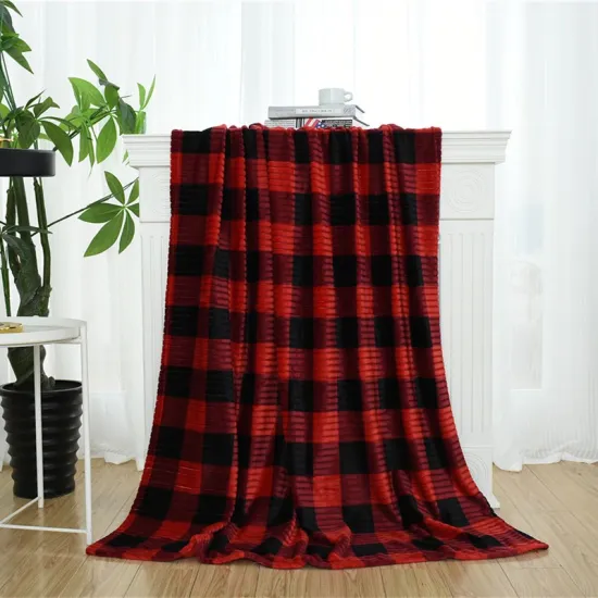 Customized super soft eco-friendly fabric flannel Fleece knit baby Grid stripe blanket chunky winter grid fleece blankets