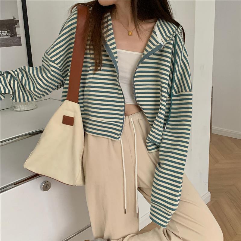 Femmes Stripe Light-Stripe Zip Up Cardigan