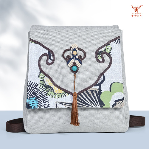 Mochila multifuncional de algodón y lino para viajes al aire libre