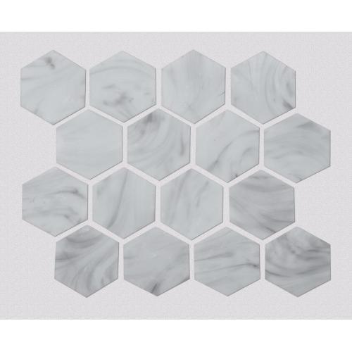 Mosaico de vidrio de patrón hexagonal de piedra blanca para cocina