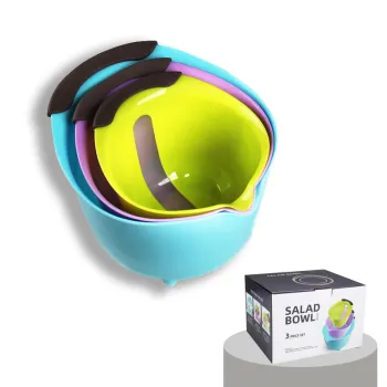 Stackable Plastic Kitchen Bowl Set with Measuring Cup and Strainer