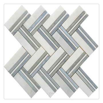 Herringbone Marble Mosaic with Mixed Colors Mounted on Net