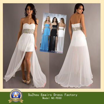 Strapless Hi-Lo Chiffon White Prom Gown (PD30)
