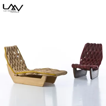 Modern Wood Frame Weave Rope Reclining Lounge Chair for Hotel Garden Patio