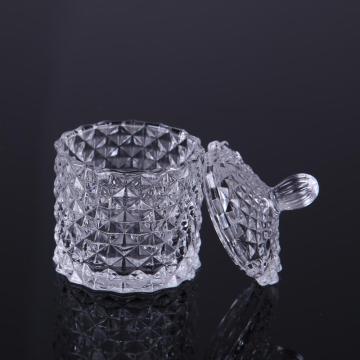 Kleine snoeppot van helder glas met diamantpatroon