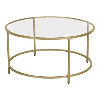 Golden Steel Frame Round Tempered Glass Top Living Room Sofa Table Coffee Table