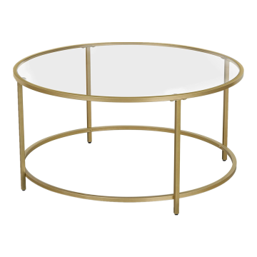 Golden Steel Frame Round Tempered Glass Top Living Room Sofa Table Coffee Table