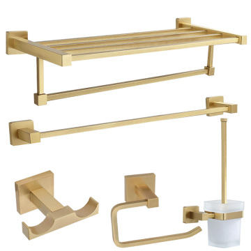 Brushed Gold Bathroom Accessories Set Stainless Steel Towel Rack Kit