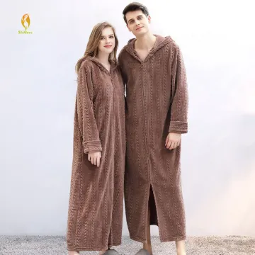 High Quality Zipper Heavy Long Hooded Bathrobe 280gsm Flannel Fleece for Men and Women