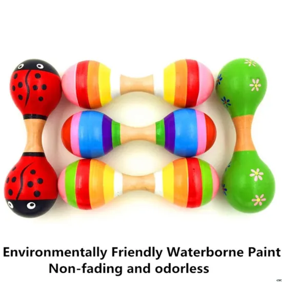 Double Head Colorful Wooden Maracas Baby Child Musical Instrument Rattle Shaker For Party Toy